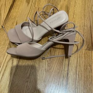 Nude wrap tie heeled sandals